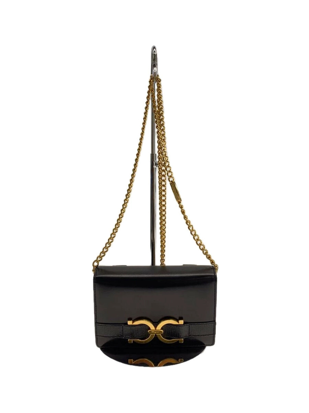 Salvatore Ferragamo Chain Shoulder Bag Gancini Leather Black